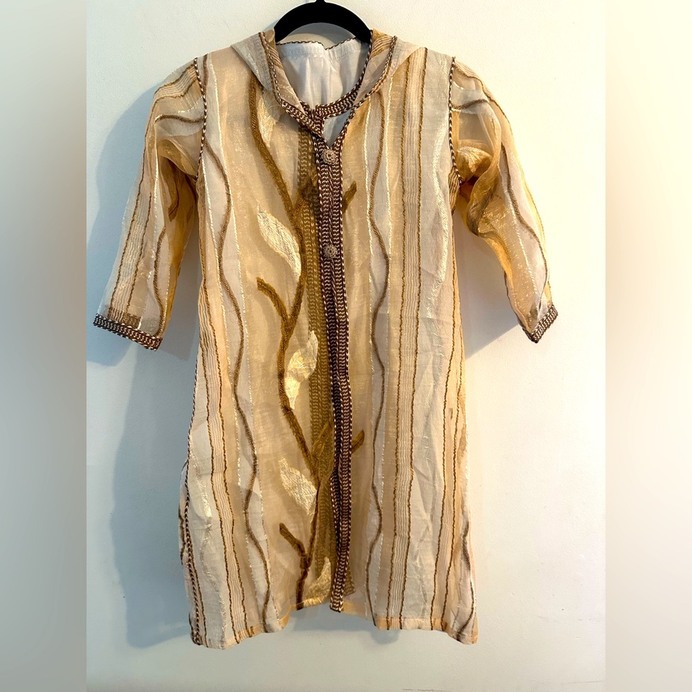 Moroccan Girls gold brown  Traditional Party Jellaba&kaftan Hand Made 2 Pieces